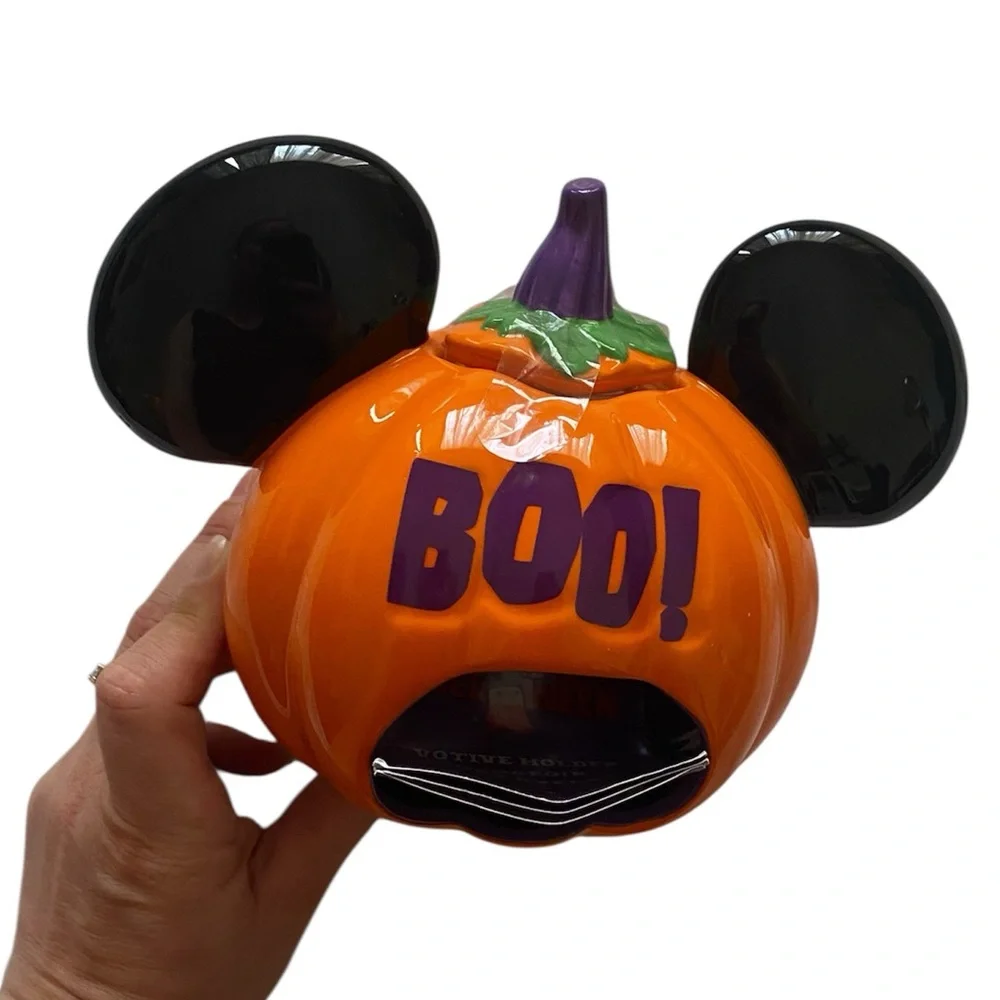 NWT Halloween Mickey pumpkin candle holder